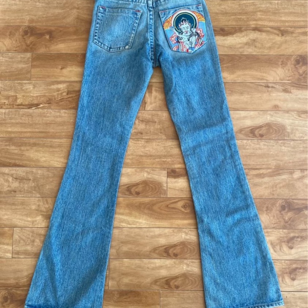 True Religion Light Blue Flare Jeans with Embroidered Pocket